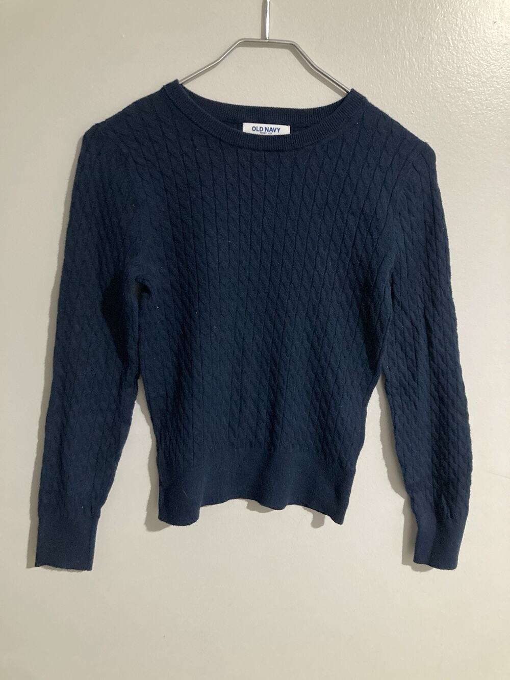 Old Navy SoSoft Lite Navy Blue Cable Knit Crewneck Sweater Womens XS